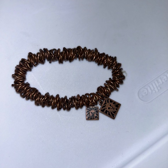 Anne Klein Boho Copper Tone Bracelet with‎ Square Charms Stretchy Bangle - Picture 1 of 2